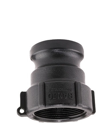 Camlock / Enchufe rápido. Adaptador macho con rosca hembra BANJO. Figura A. Fabricado en PPFV, ofrece gran resistencia química y mecánica.